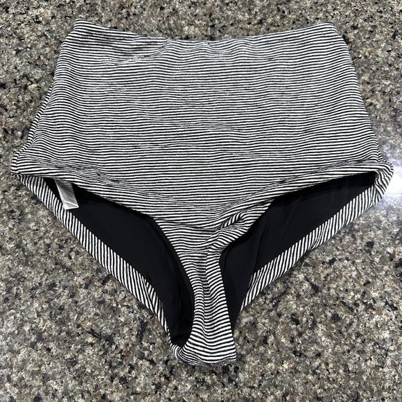 Mara Hoffman Bikini Bottoms Womens Small Black Stripe High Waisted Made USA - Picture 1 of 4